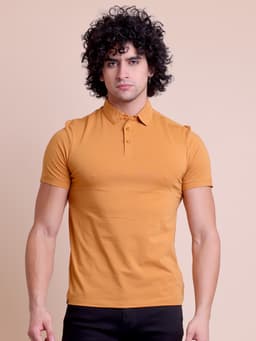 BASIC STRETCHABLE POLO NECK HALF SLEEVE T-SHIRT