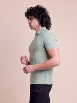 BASIC STRETCHABLE POLO NECK HALF SLEEVE T-SHIRT