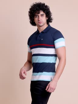 STRIPE POLO NECK HALF SLEEVE T-SHIRT