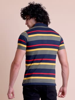 STRIPE POLO NECK HALF SLEEVE T-SHIRT