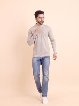 BASIC POLO NECK FULL SLEEVE - GREYMELANGE