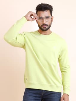 BASIC PREMIUM LOOPKNIT FULL SLEEVE ROUND NECK SWEAT SHIRT - LIME