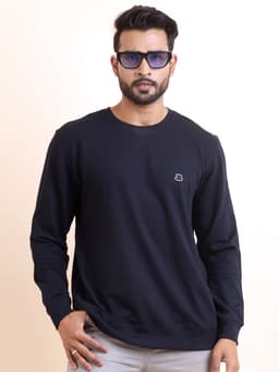 BASIC PREMIUM LOOPKNIT FULL SLEEVE ROUND NECK SWEAT SHIRT - NAVY