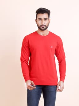 BASIC PREMIUM LOOPKNIT FULL SLEEVE ROUND NECK SWEAT SHIRT - RED