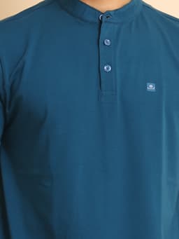 BASIC STRETCHABLE MANDARIN COLLAR HALF SLEEVE TSHIRT - PETROL