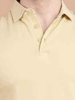 BASIC STRETCHABLE POLO NECK HALF SLEEVE TSHIRT - BEIGE