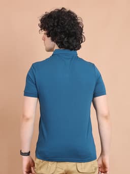 BASIC STRETCHABLE POLO NECK HALF SLEEVE TSHIRT - PETROL