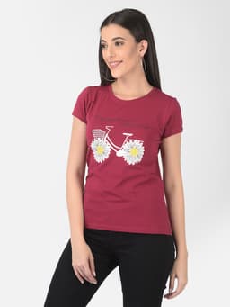 LADIES PRINTED PREMIUM ROUND NECK HALF SLEEVE TSHIRT - DKRANI