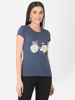 LADIES PRINTED PREMIUM ROUND NECK HALF SLEEVE TSHIRT - MOONLIGHT