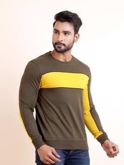 PREMIUM LOOPKNIT CUT AND SEW FULL SLEEVE ROUND NECK SWEAT SHIRT - OLIVE