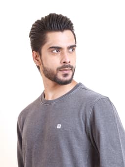 WASHED PREMIUM LOOPKNIT FULL SLEEVE ROUND NECK SWEAT SHIRT - BLACK