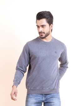 WASHED PREMIUM LOOPKNIT FULL SLEEVE ROUND NECK SWEAT SHIRT - NAVY