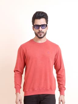 WASHED PREMIUM LOOPKNIT FULL SLEEVE ROUND NECK SWEAT SHIRT - RED