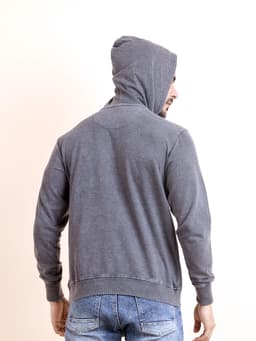 WASHED PREMIUM LOOPKNIT FULL SLEEVE HOODY SWEAT SHIRT - BLACK