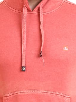 WASHED PREMIUM LOOPKNIT FULL SLEEVE HOODY SWEAT SHIRT - RED