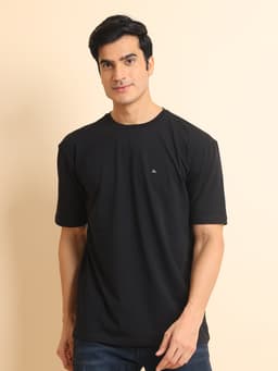 BASIC STRETCHABLE OVERSIZE ROUND NECK HALF SLEEVE - BLACK