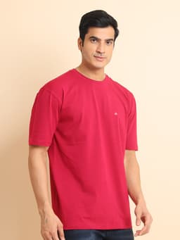 BASIC STRETCHABLE OVERSIZE ROUND NECK HALF SLEEVE - MAGENTA