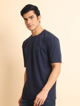 BASIC STRETCHABLE OVERSIZE ROUND NECK HALF SLEEVE - NAVY