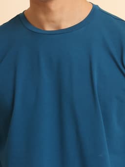 BASIC STRETCHABLE OVERSIZE ROUND NECK HALF SLEEVE - PETROL