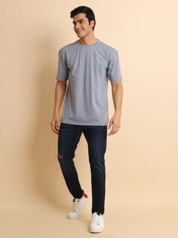 BASIC STRETCHABLE OVERSIZE ROUND NECK HALF SLEEVE - STEELGREY