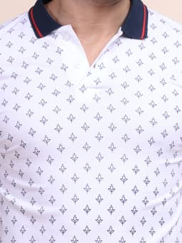 FASHION REGULAR FIT PREMIUM MERCERISED PRINTED POLO NECK HALF SLEEVE TSHIRT - WHITE