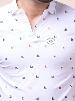 FASHION REGULAR FIT PREMIUM MERCERISED PRINTED POLO NECK HALF SLEEVE TSHIRT - WHITE