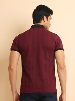 FASHION REGULAR FIT PREMIUM MERCERISED PRINTED POLO NECK HALF SLEEVE TSHIRT WITH POCKET - PLUM