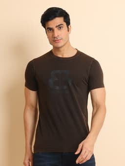 FASHION REGULAR FIT PREMIUM WASHED PRINTED ROUND NECK HALF SLEEVE TSHIRT - WASHEDBLACK