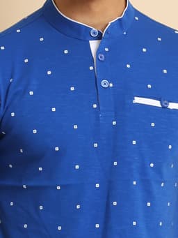FASHION REGULAR FIT PREMIUM PRINTED MANDARIN COLLAR HALF SLEEVE TSHIRT WITH BONE POCKET - SUPRABLUE