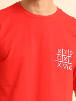 PRINTED STRETCHABLE OVERSIZE ROUND NECK HALF SLEEVE TSHIRT - RED