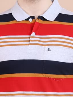 STRIPE POLO NECK HALF SLEEVE TSHIRT - REDNAVYSTRIPE