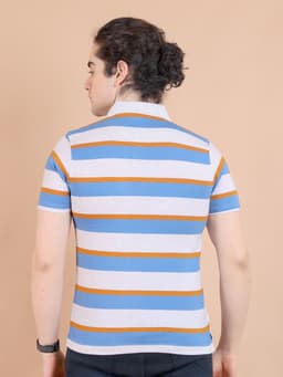 STRIPE POLO NECK HALF SLEEVE TSHIRT - SKYSTRIPE
