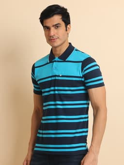 STRIPE POLO NECK HALF SLEEVE TSHIRT - NAVYSTRIPE