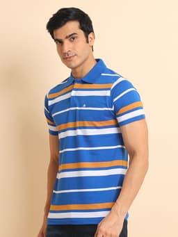 STRIPE POLO NECK HALF SLEEVE TSHIRT - NAVYGREY