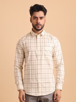 BASIC CHECKS COTTON FULL SLEEVE SHIRT-BEIGE