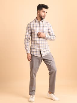 BASIC CHECKS COTTON FULL SLEEVE SHIRT-KHAKI