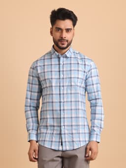 BASIC CHECKS COTTON FULL SLEEVE SHIRT-SKY