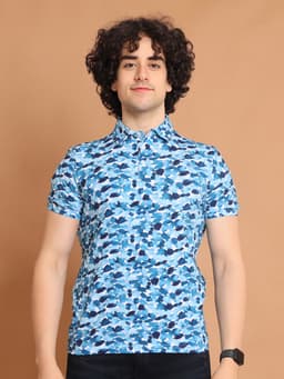 DIGITAL PRINTED PREMIUM STRETCHABLE POLO NECK HALF SLEEVE TSHIRT - SKYBLUE