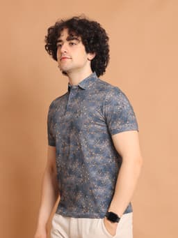 DIGITAL PRINTED PREMIUM STRETCHABLE POLO NECK HALF SLEEVE TSHIRT - BLUETONER