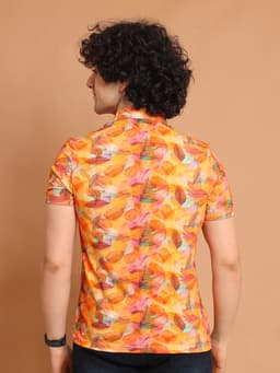 DIGITAL PRINTED PREMIUM STRETCHABLE POLO NECK HALF SLEEVE TSHIRT - YELLOW