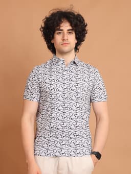 DIGITAL PRINTED PREMIUM STRETCHABLE POLO NECK HALF SLEEVE TSHIRT - OFFWHITE