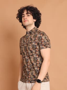 DIGITAL PRINTED PREMIUM STRETCHABLE POLO NECK HALF SLEEVE TSHIRT - KHAKI
