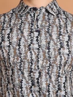 DIGITAL PRINTED PREMIUM STRETCHABLE POLO NECK HALF SLEEVE TSHIRT - SMOKY
