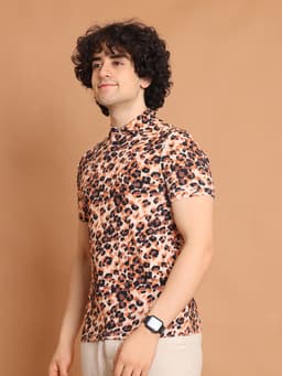 DIGITAL PRINTED PREMIUM STRETCHABLE POLO NECK HALF SLEEVE TSHIRT - PEACH