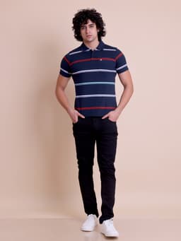 STRIPE POLO NECK HALF SLEEVE T-SHIRT