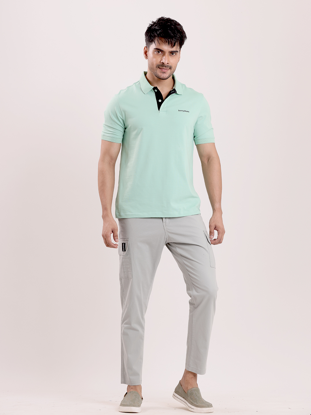 BASIC STRETCHABLE POLO NECK HALF SLEEVE T-SHIRT